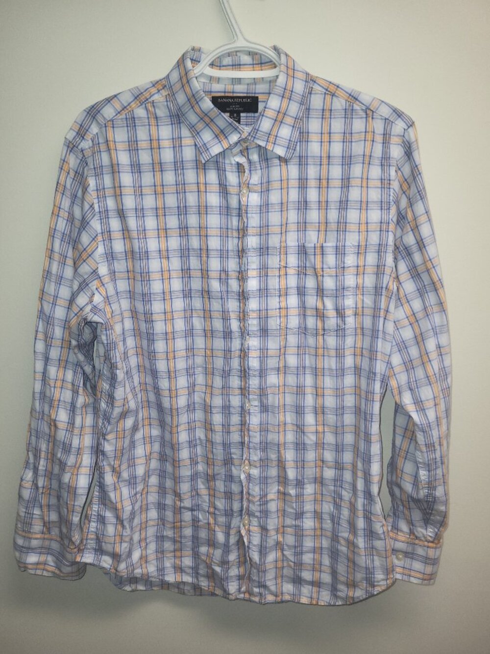 Banana Republic Slim Fit Men's Plaid Button Up Shirt Size Medium Blue Orange